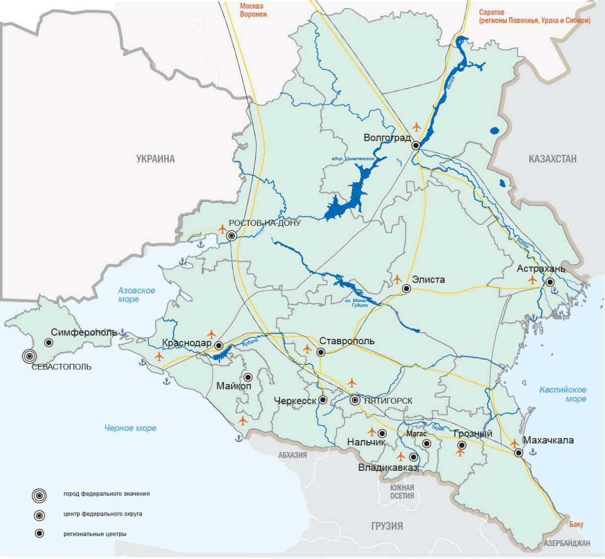 Карта Южного федерального округа и Северного Кавказа