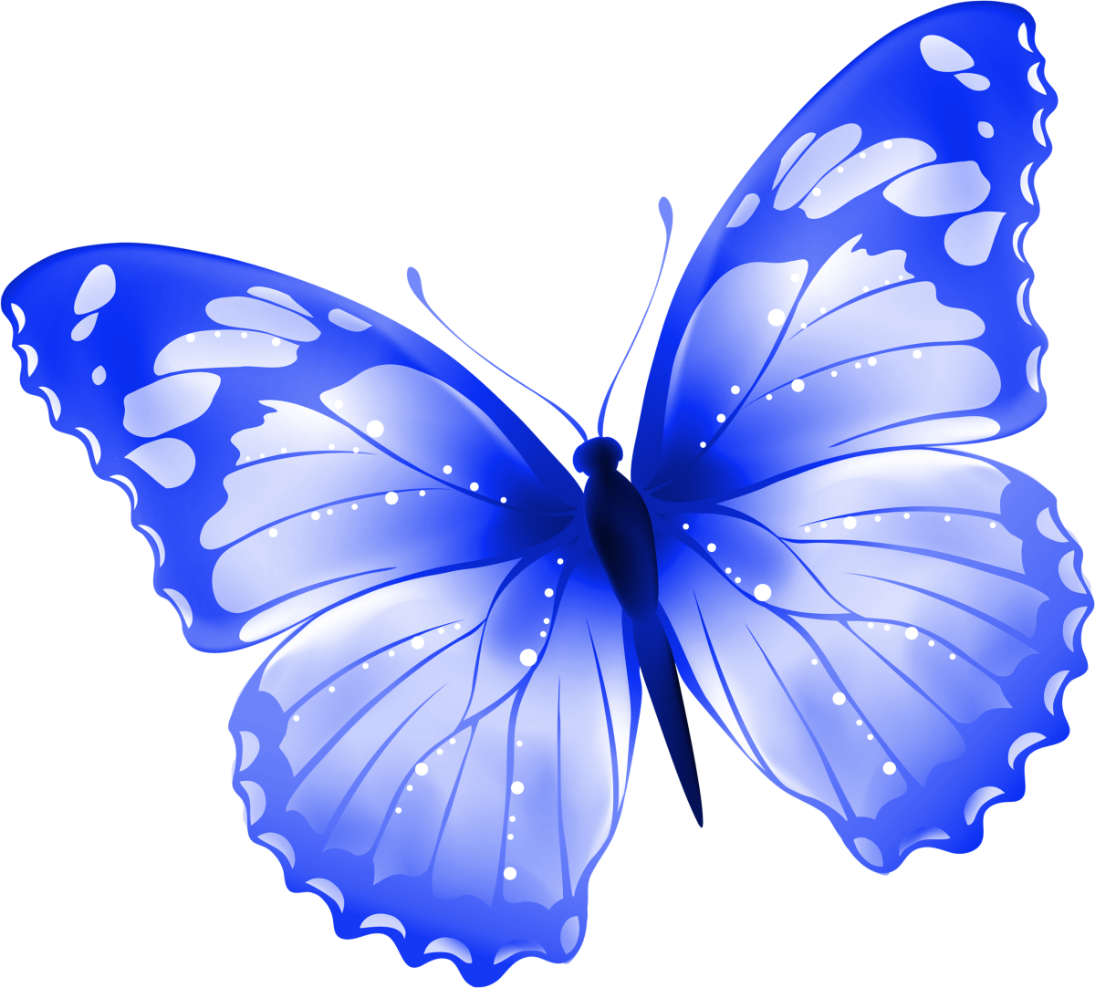 Голубая бабочка на прозрачном фоне