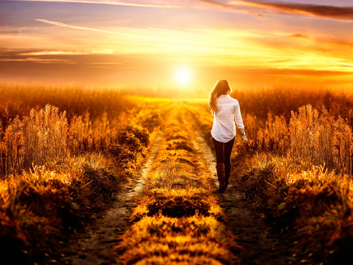 Девушка уходит в закат