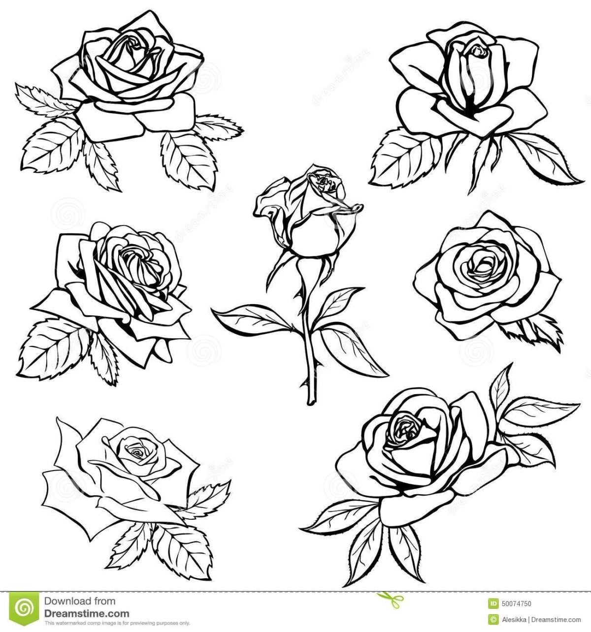Маленькие розочки эскиз черно белый