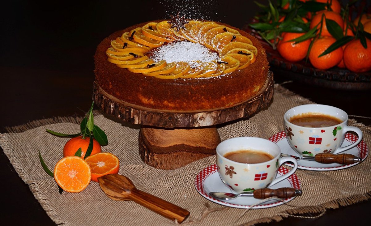 Открытка с тортиком и чаем