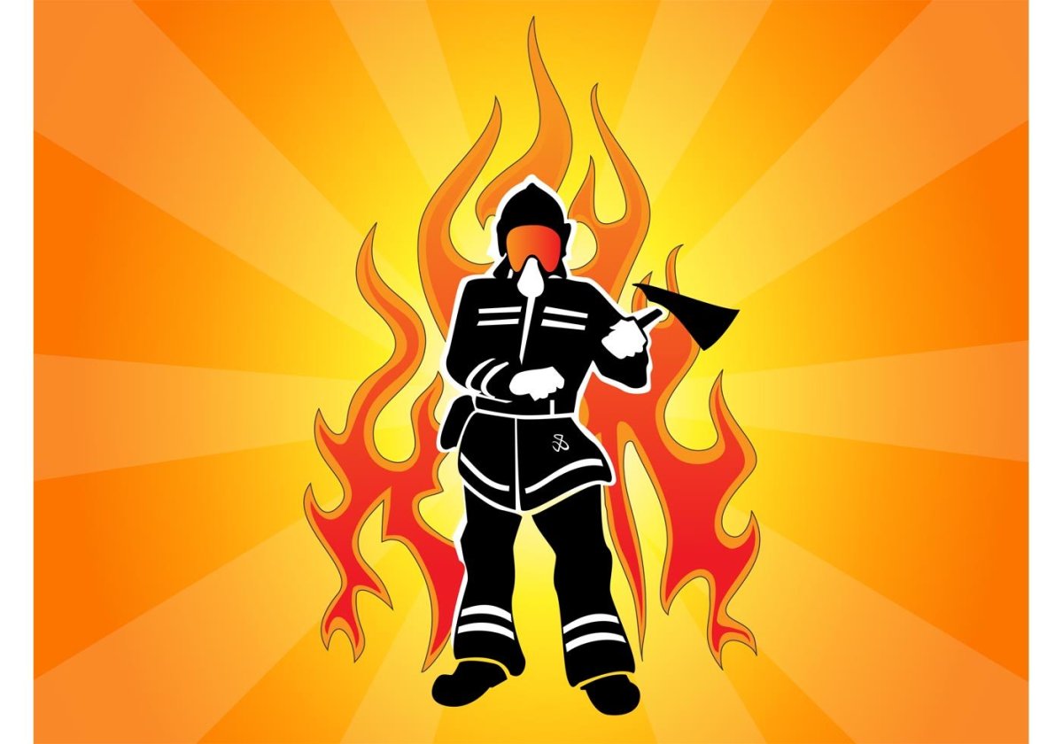 Пожарник с огнетушителем вектор