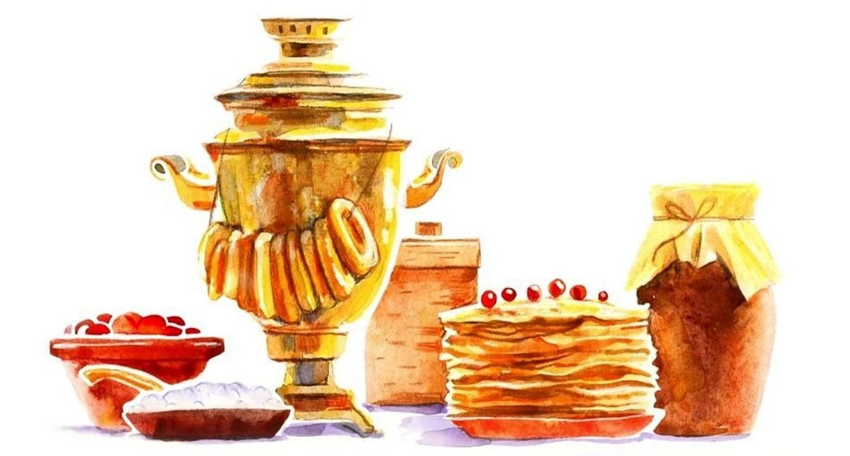 Рисование самовар блины