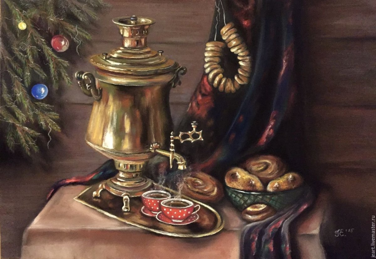 Чаепитие с самоваром в саду