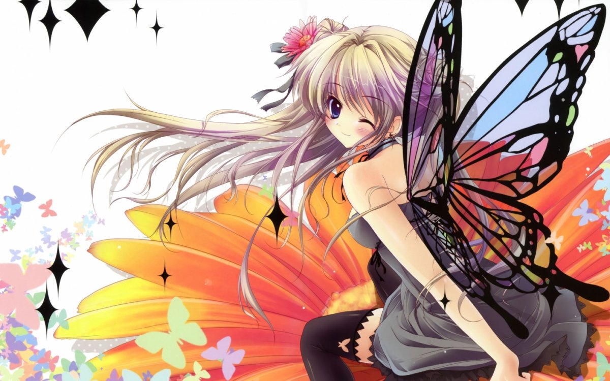 Аниме девушка с бабочками