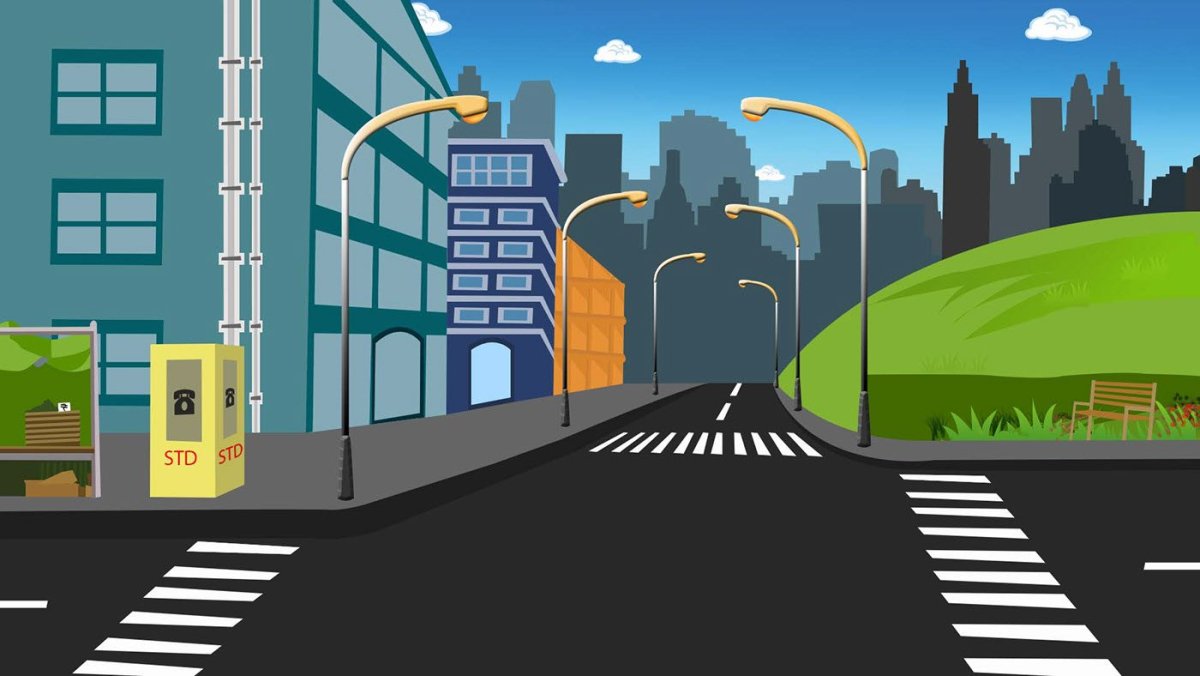 Мультяшный город с дорогой