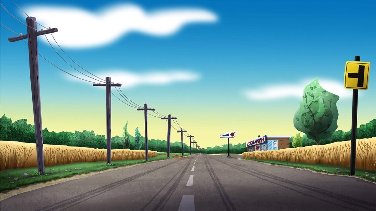 Мультяшный город с дорогой