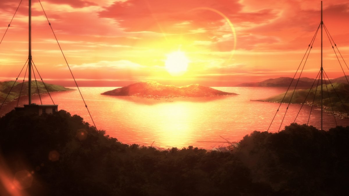 Аниме фон обрыв закат