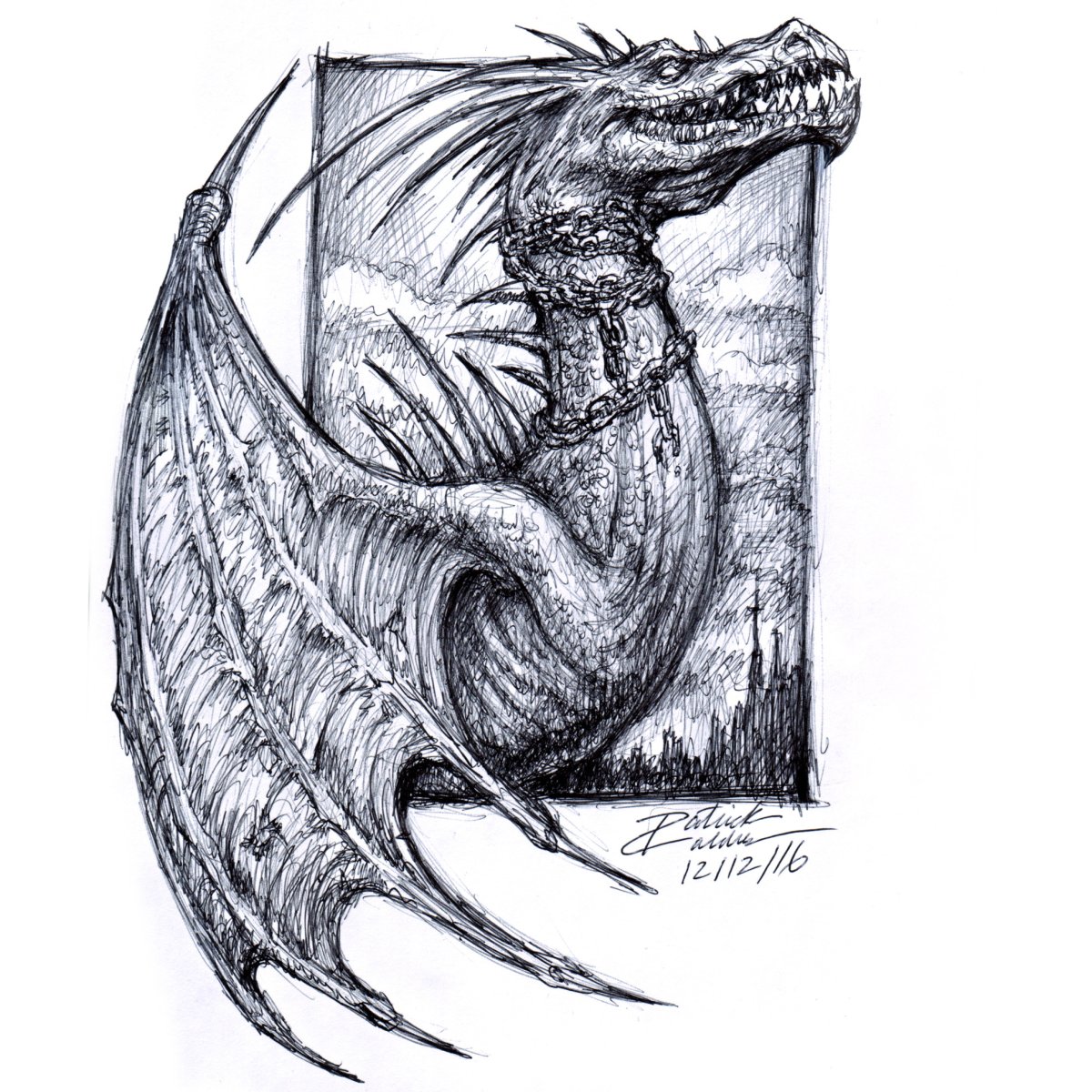 Картина дракона карандашом