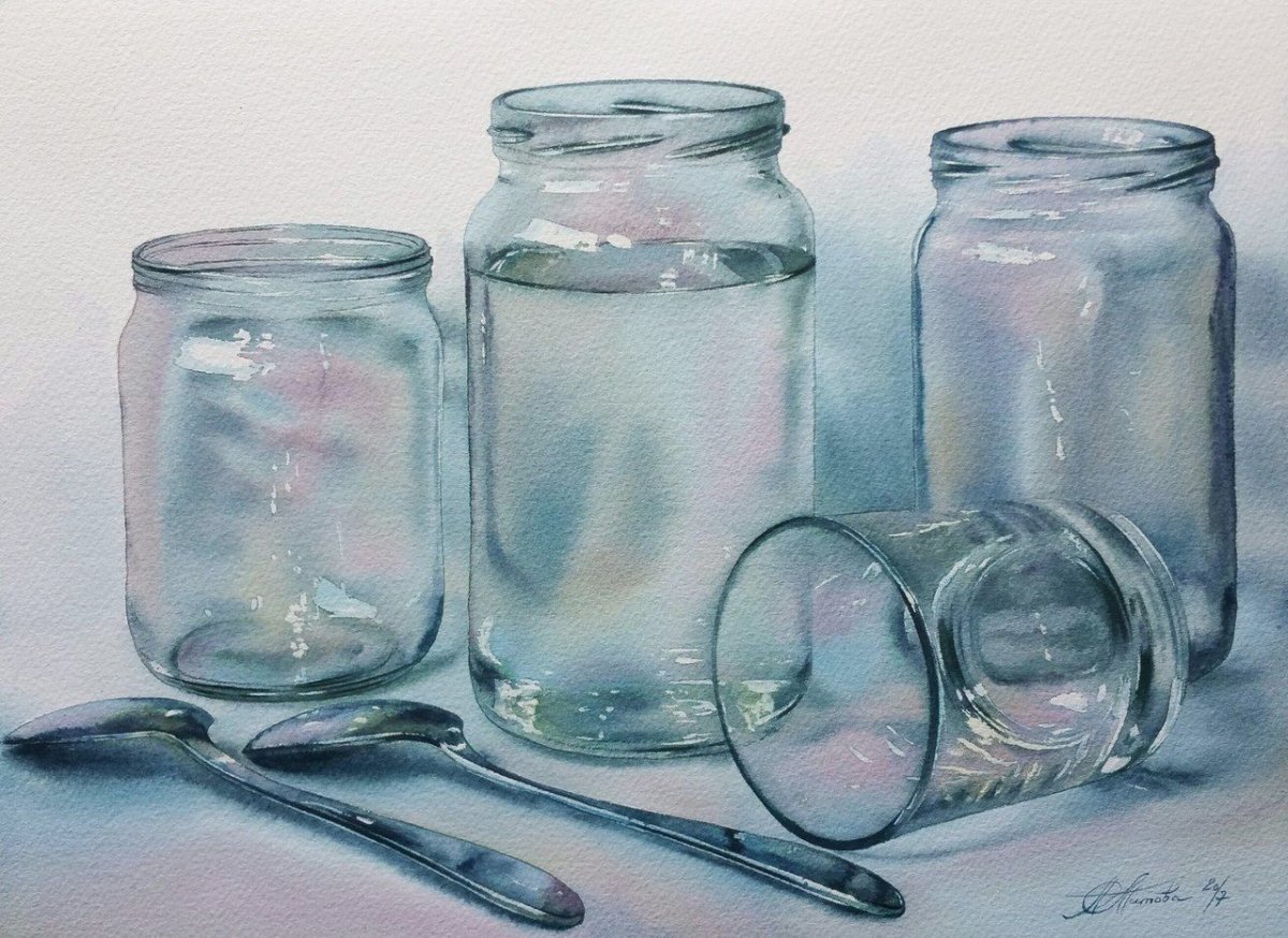 Стеклянная банка акварелью