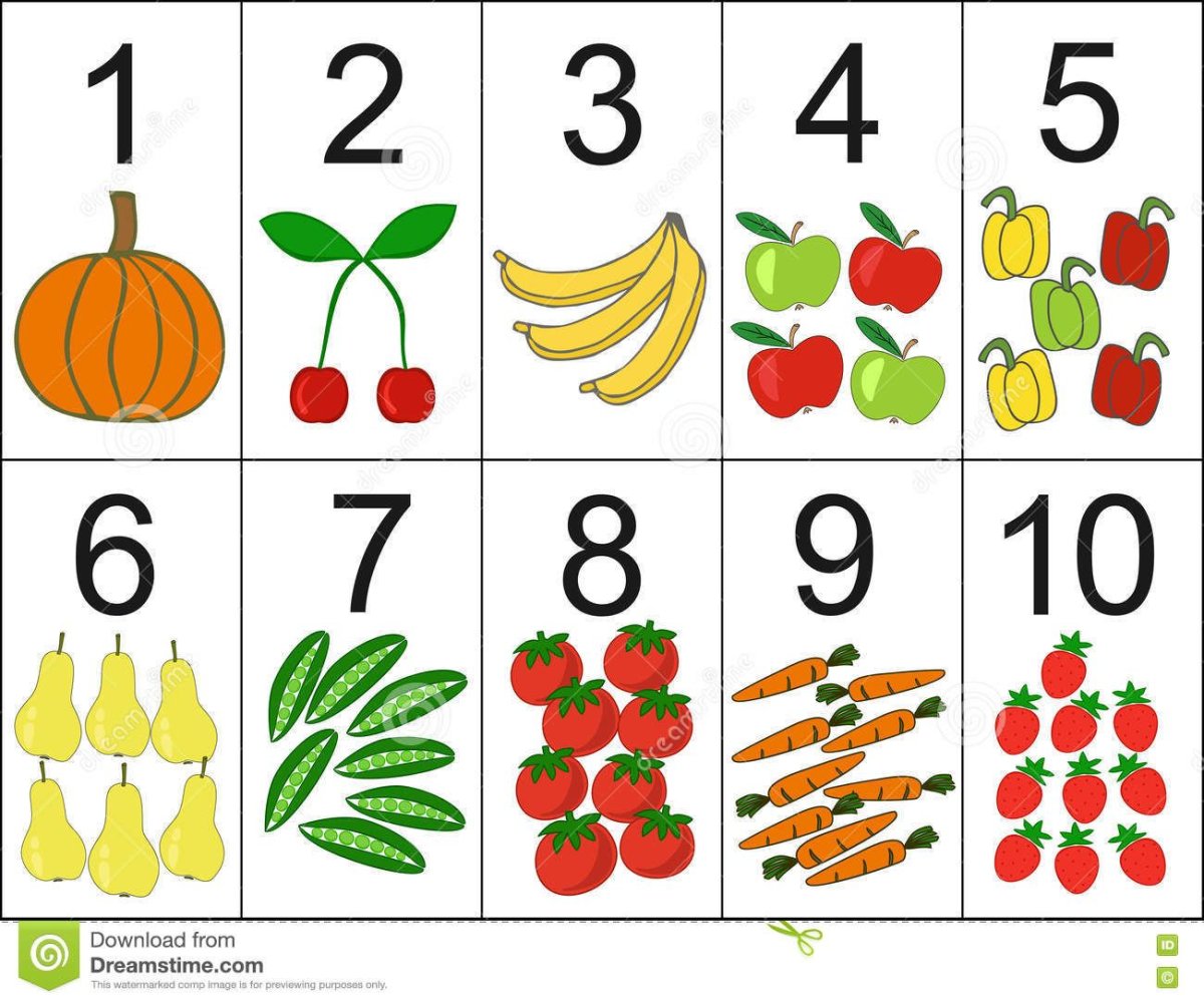 Карточки с фруктами и цифрами