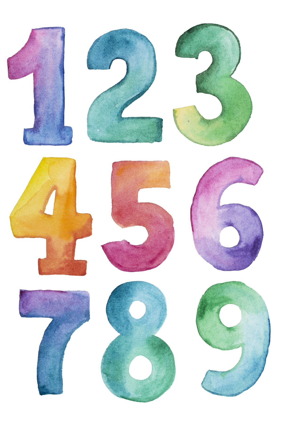 Цифры акварель