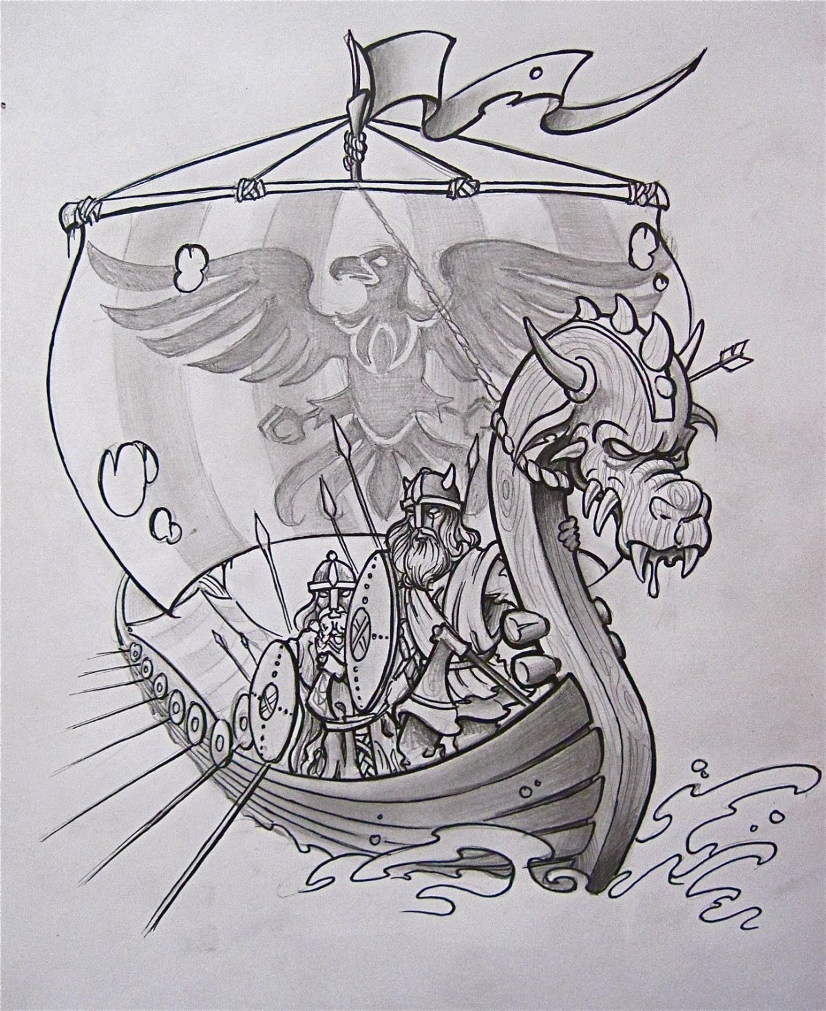 Драккар викингов тату эскиз