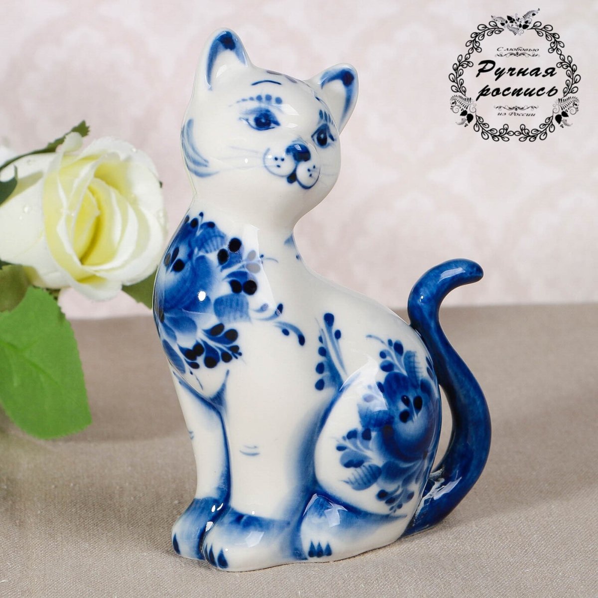 Статуэтка золотой петушок майолика Гжель