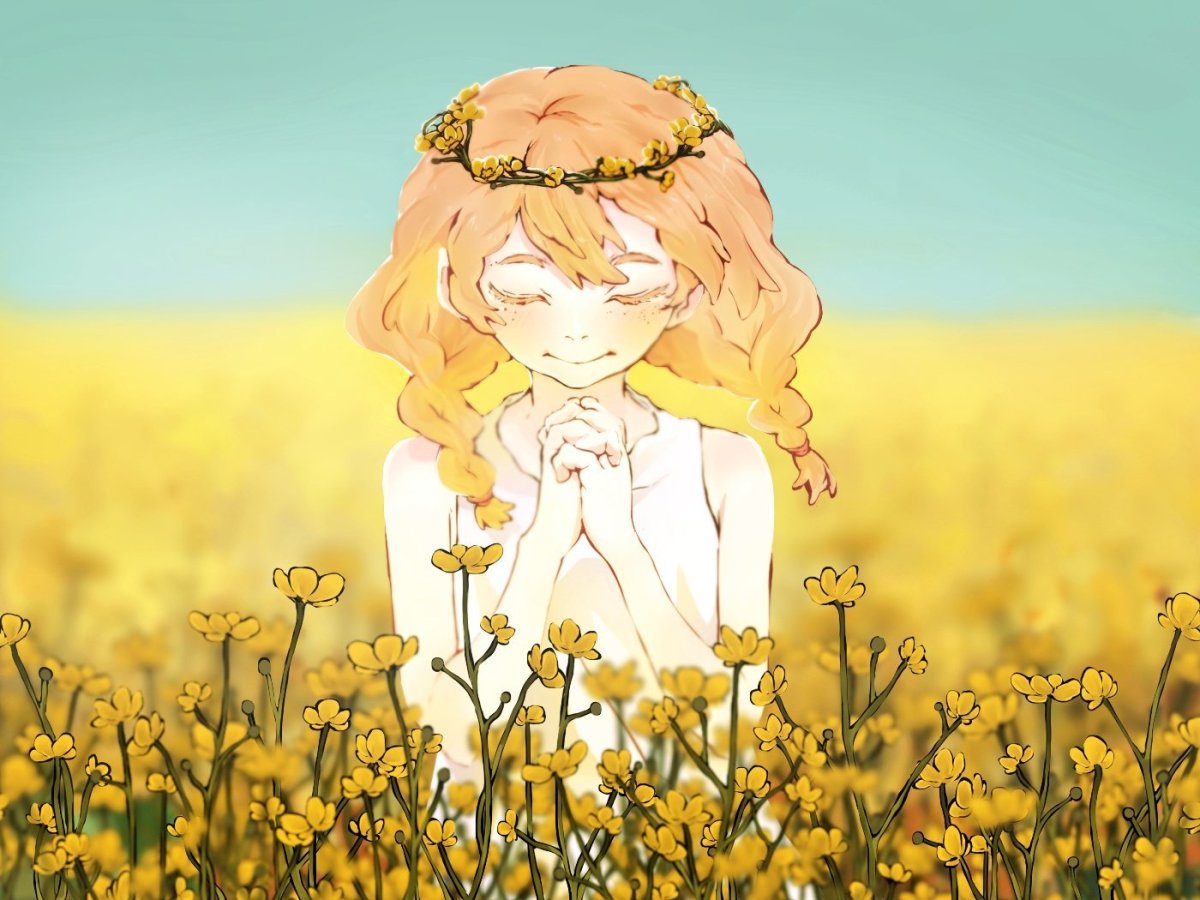Желтые цветы аниме
