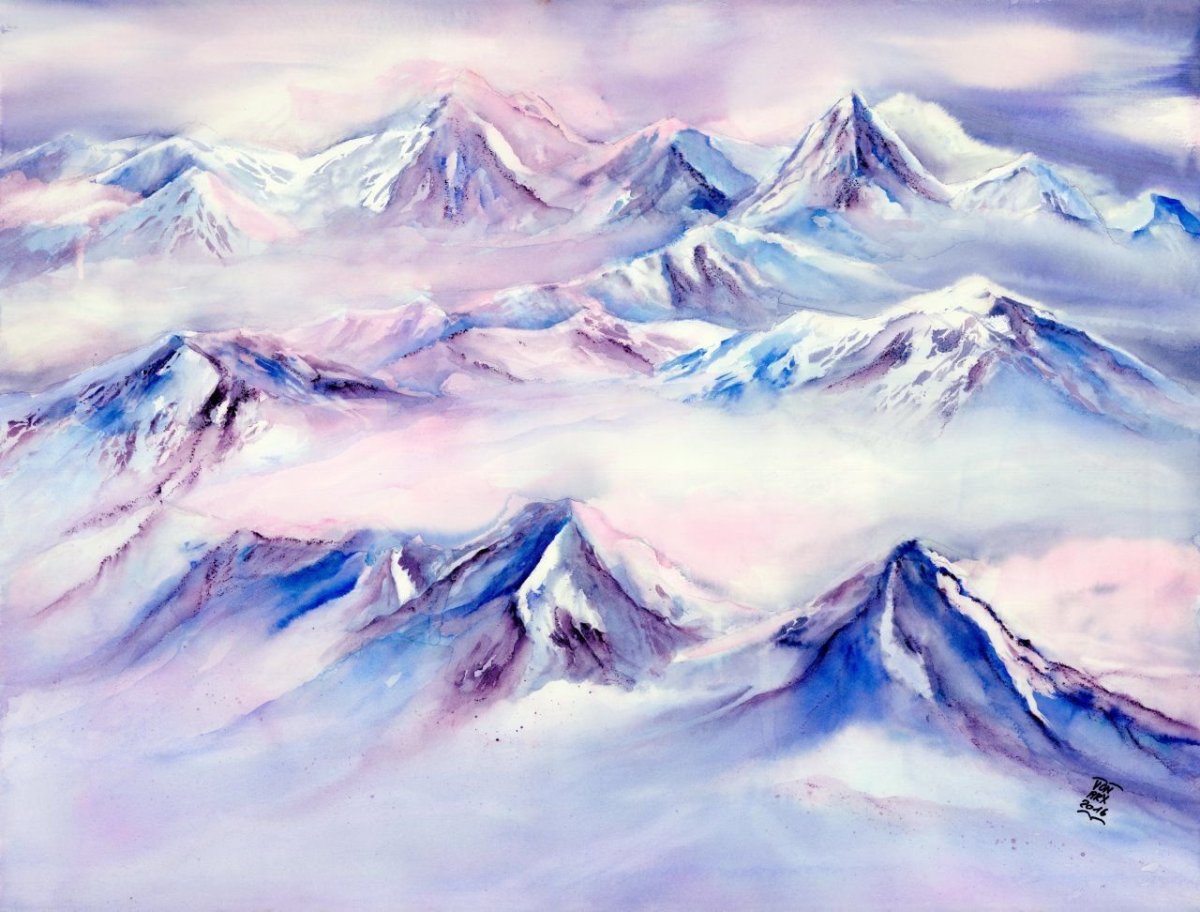 Акварель градиент горы холст