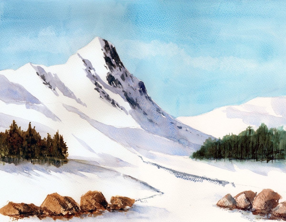 Горы акварелью лессировка