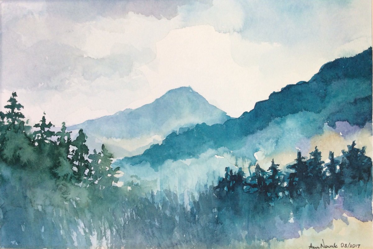 Горы акварелью