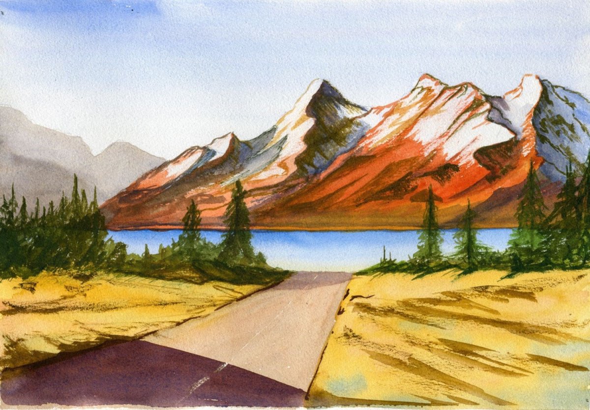 Эльбрус горы акварель