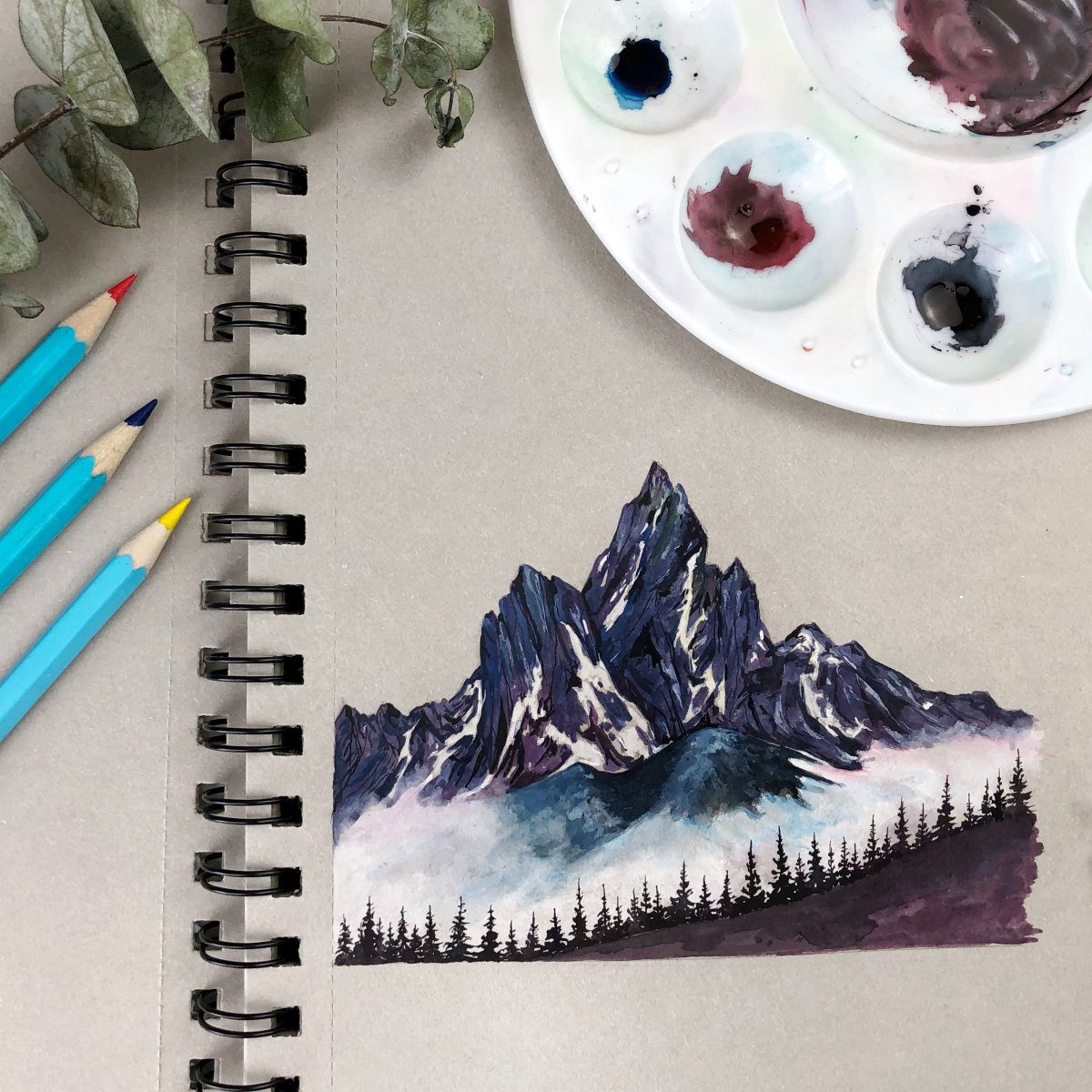 Горы акварелью