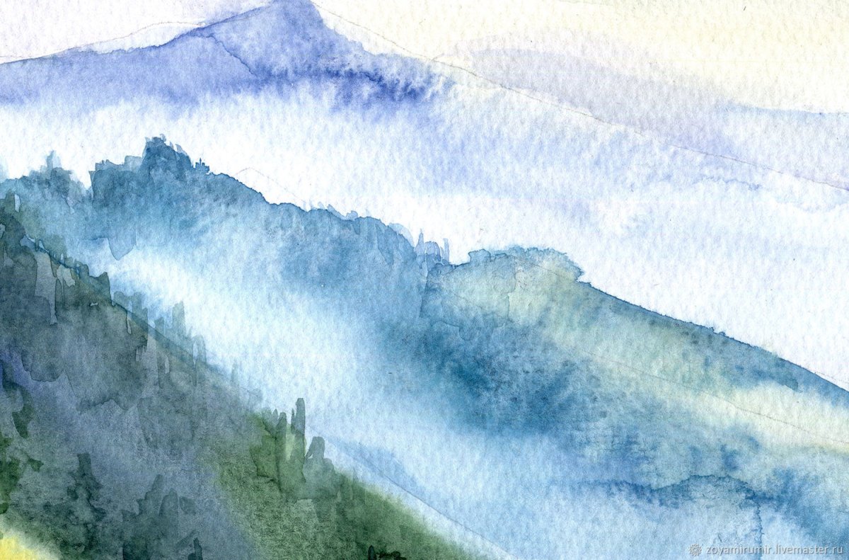 Горный пейзаж акварелью