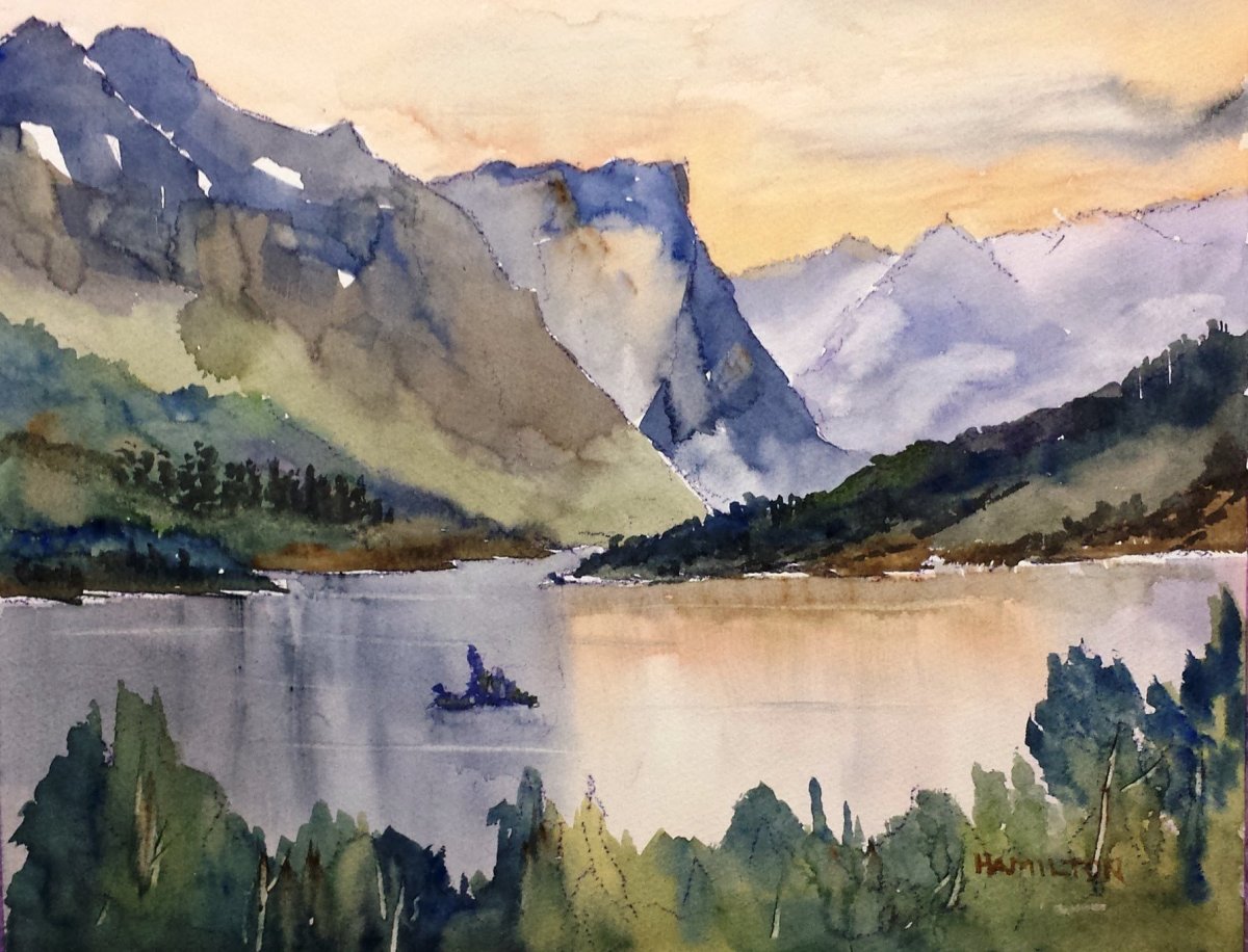 Горы солнце акварель