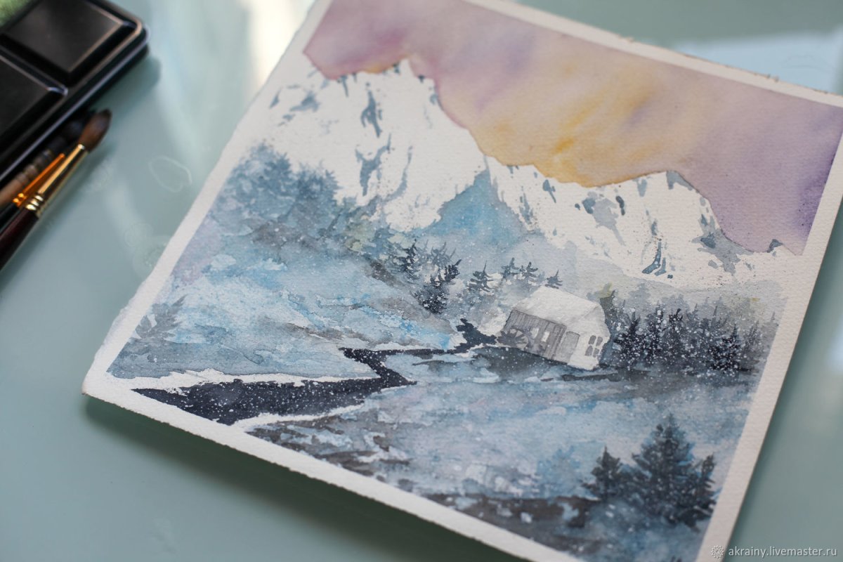 Панорама акварель горы Италия