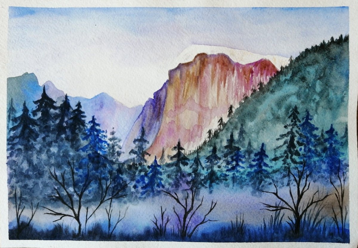 Горы акварелью лессировка