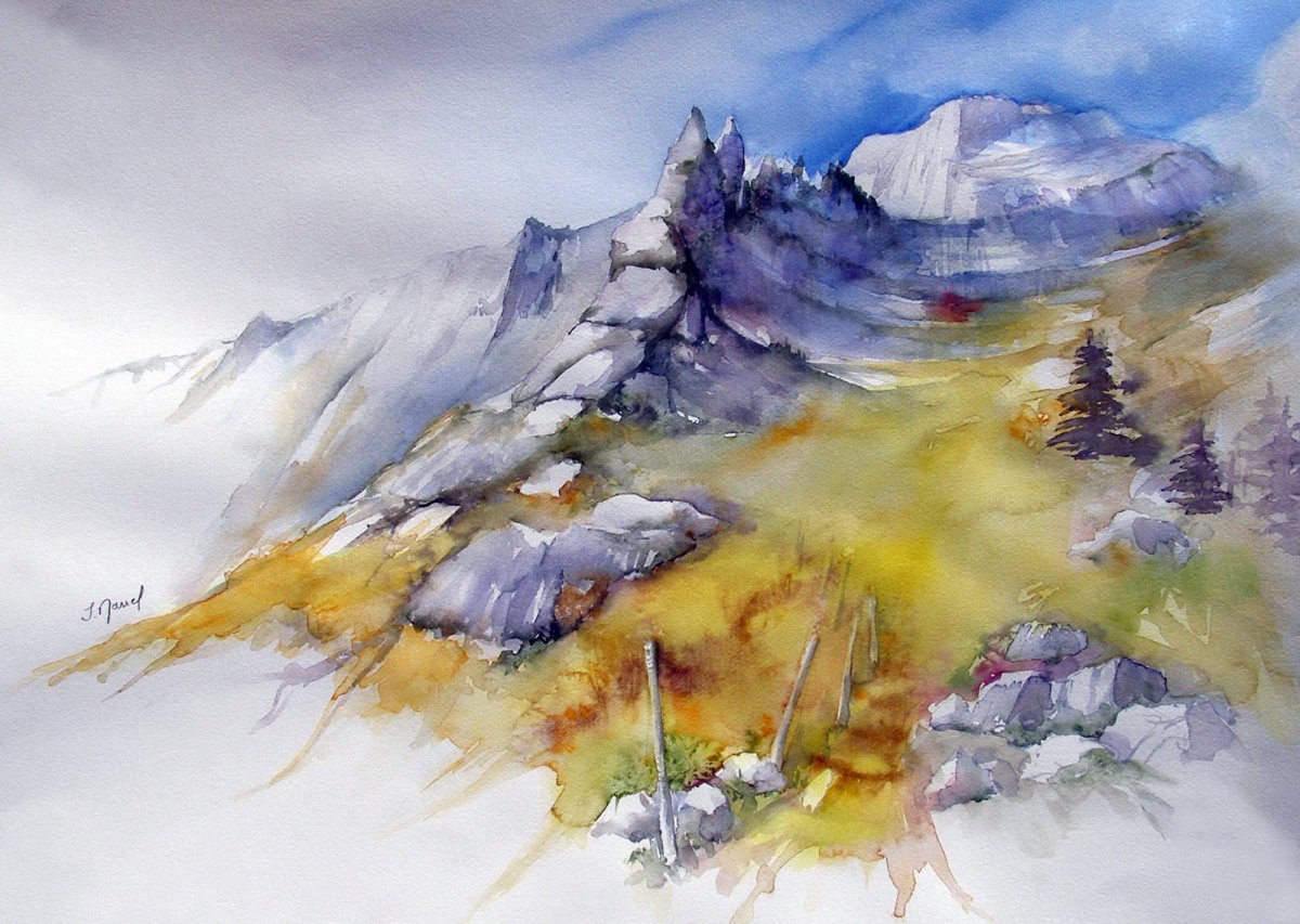 Горная река акварель для начинающих