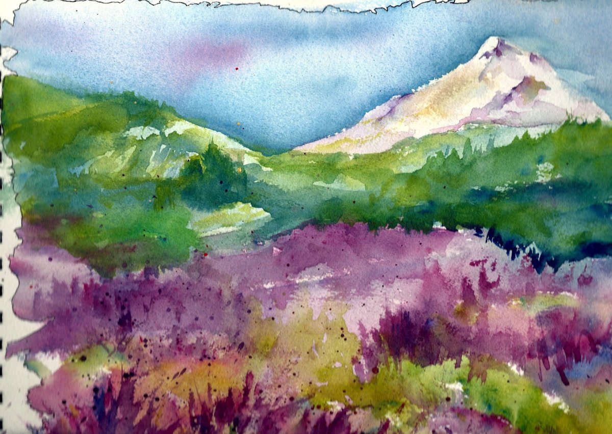 Рисование акварелью горы