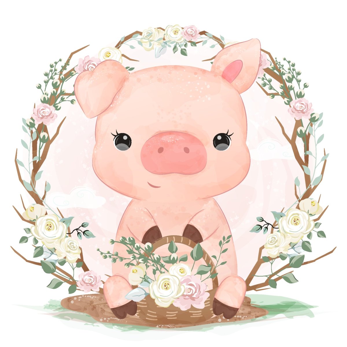 Свинья с поросятами мультяшная