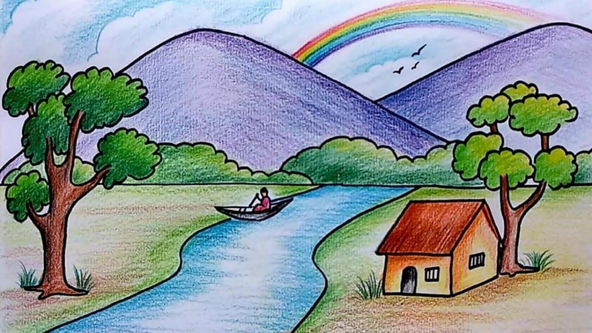 Пейзаж карандашом для срисовки