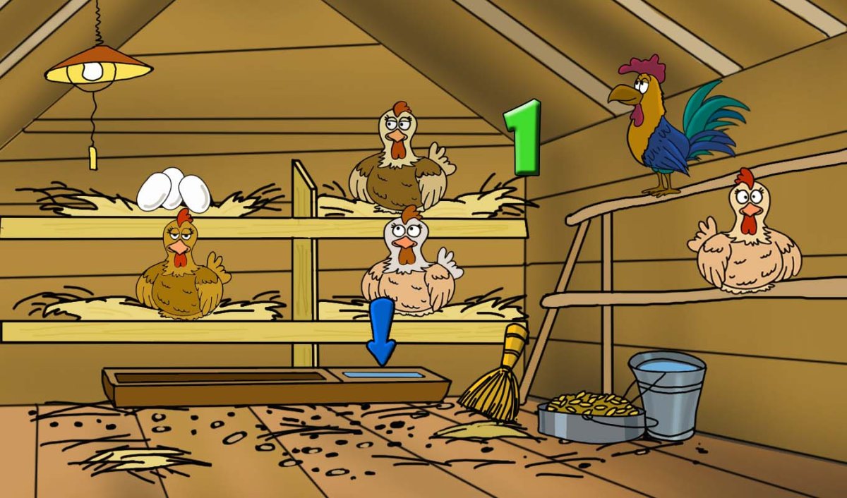 Мультяшная курица на насесте