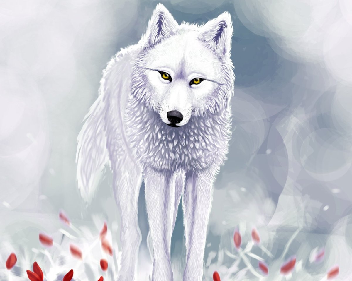 Белый волк с желтыми глазами