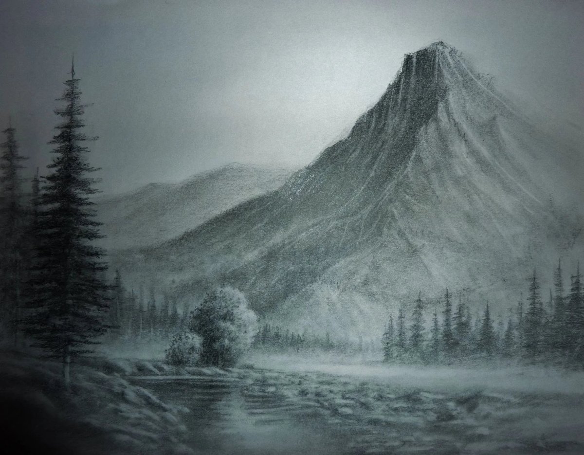 Живопись. Bob Ross, "Горная река"