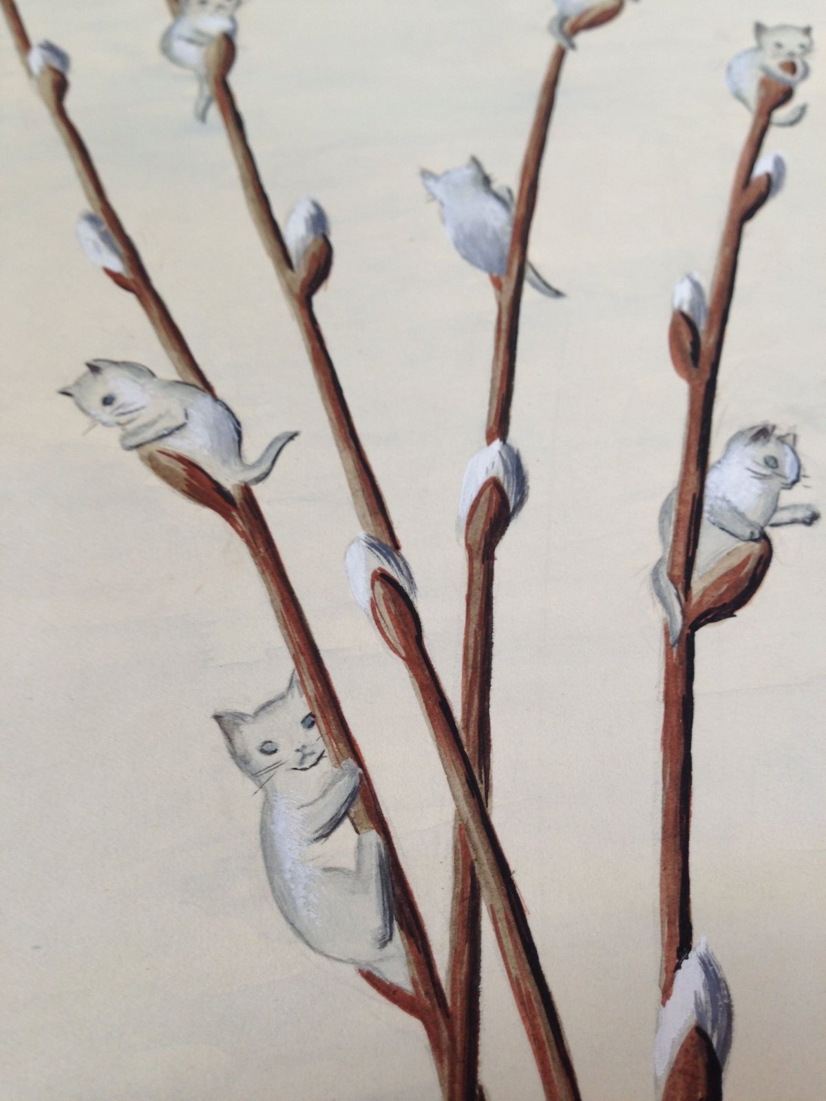 Ветка вербы акварель