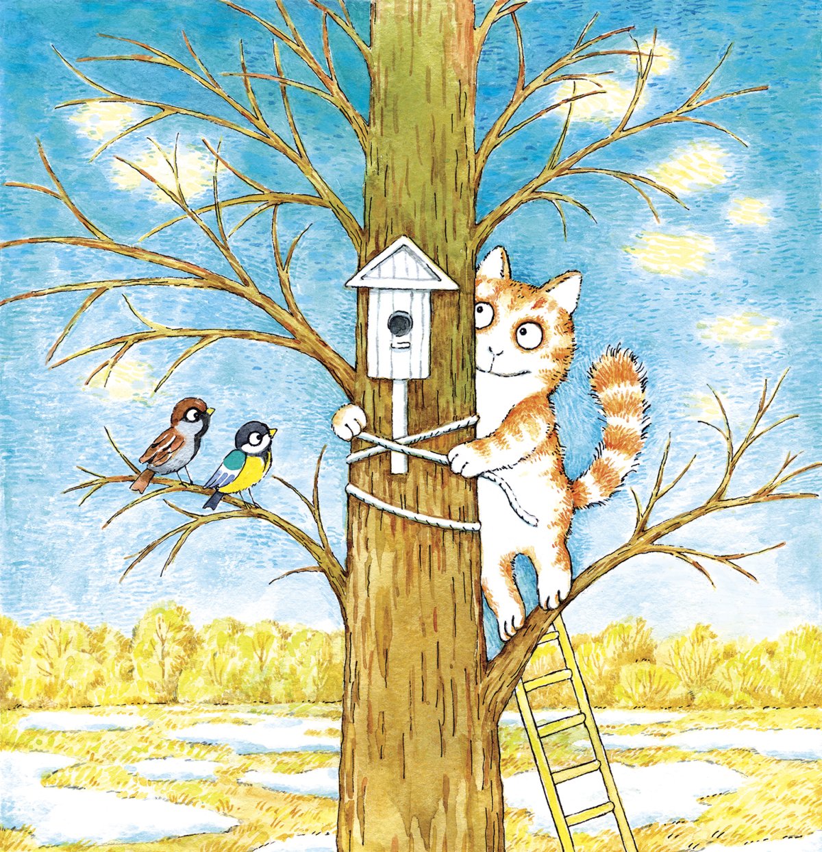 Весеннее дерево со скворечником