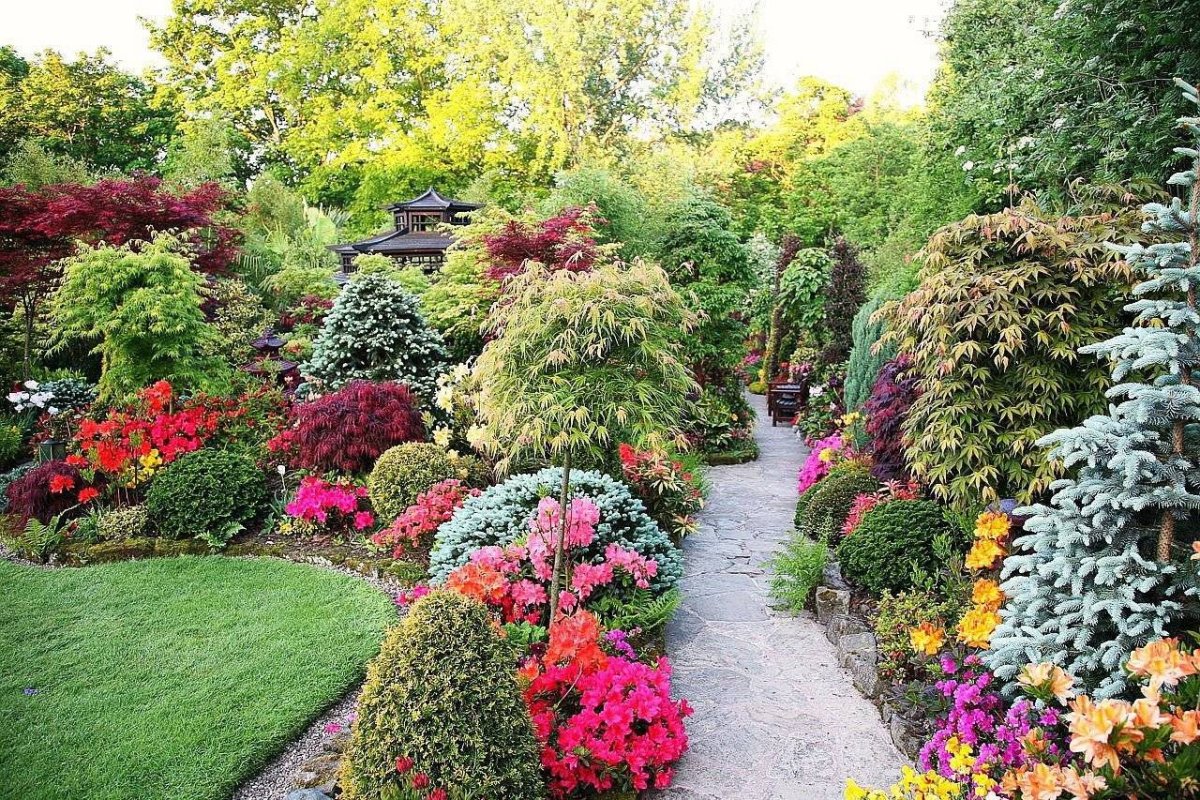 Ландшафт в саду в Англии