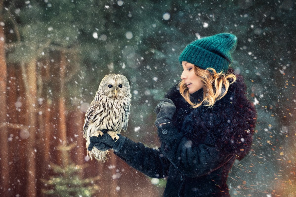 Фотосессия с совой в лесу