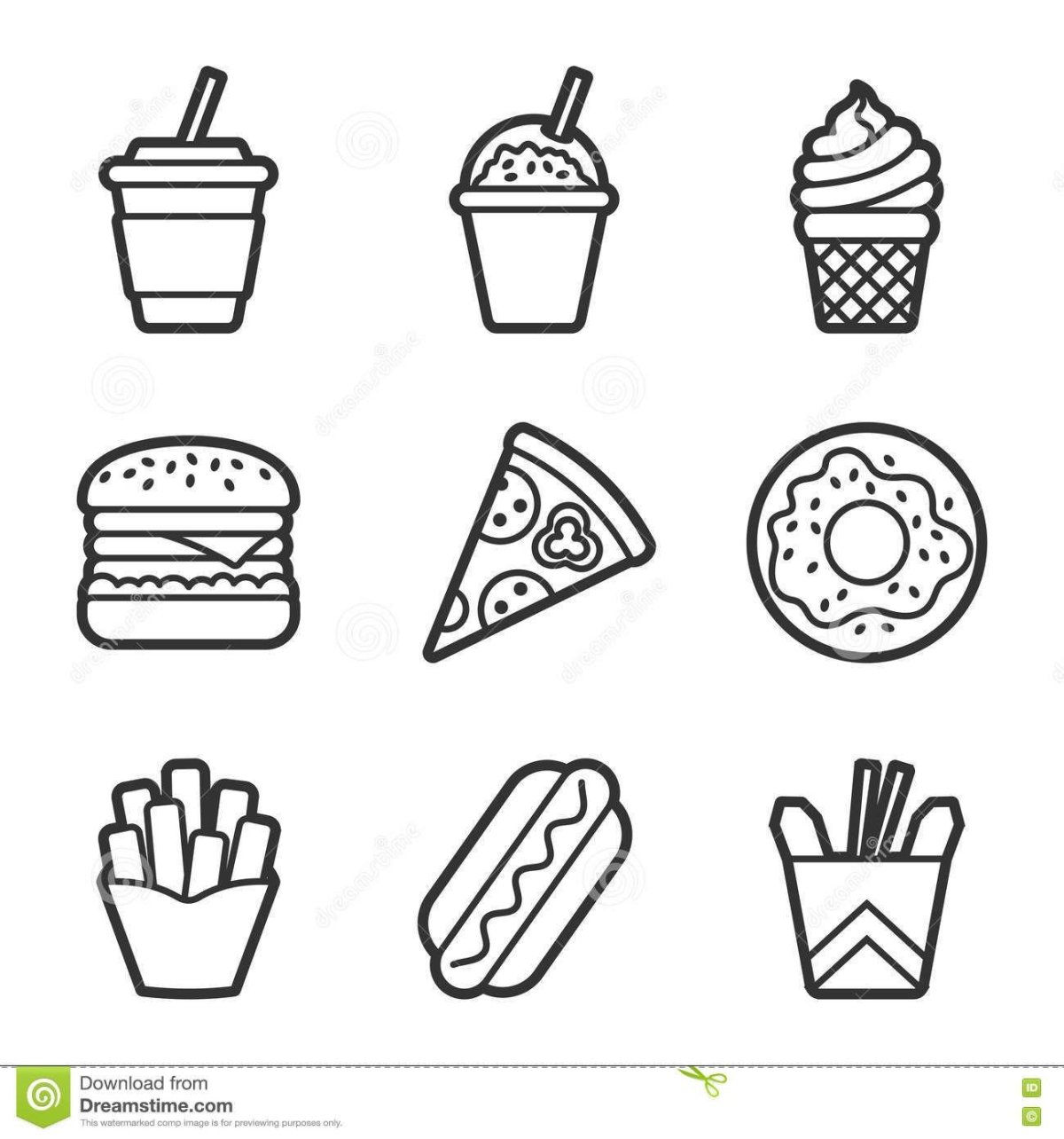 Раскраски фаст фуд маленькие