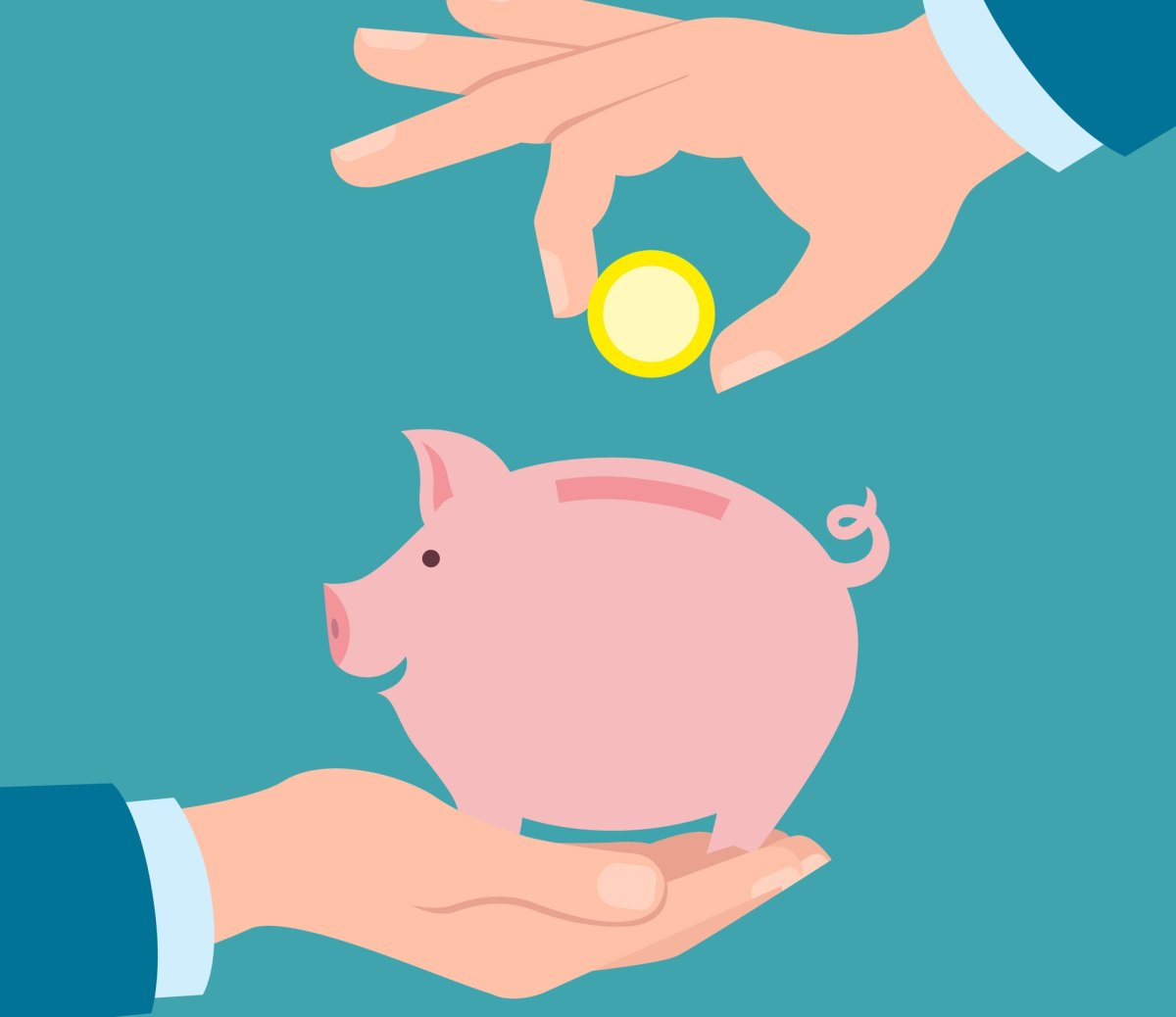 Копилка и рука с монетой