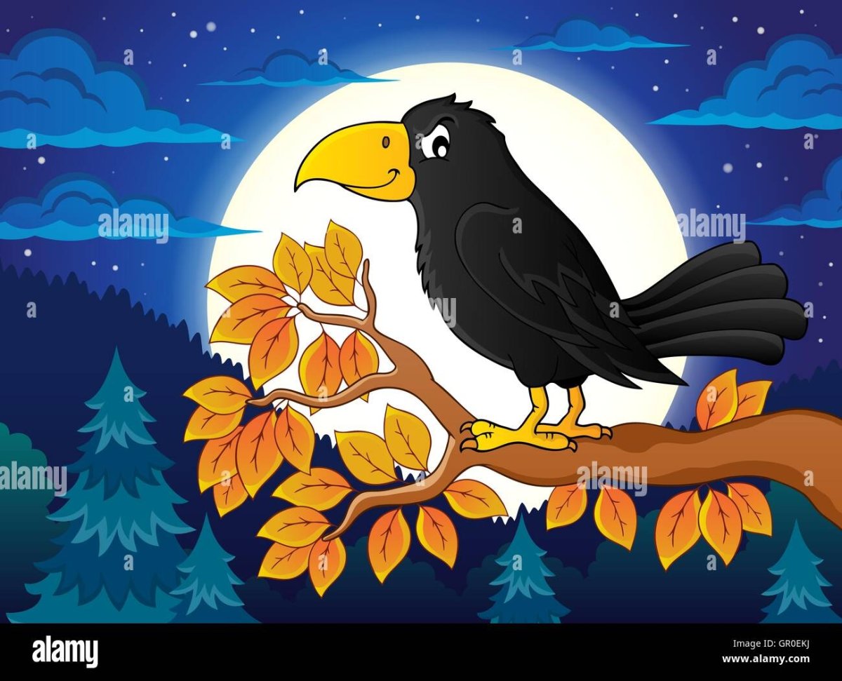 Ворона на ветке для детей