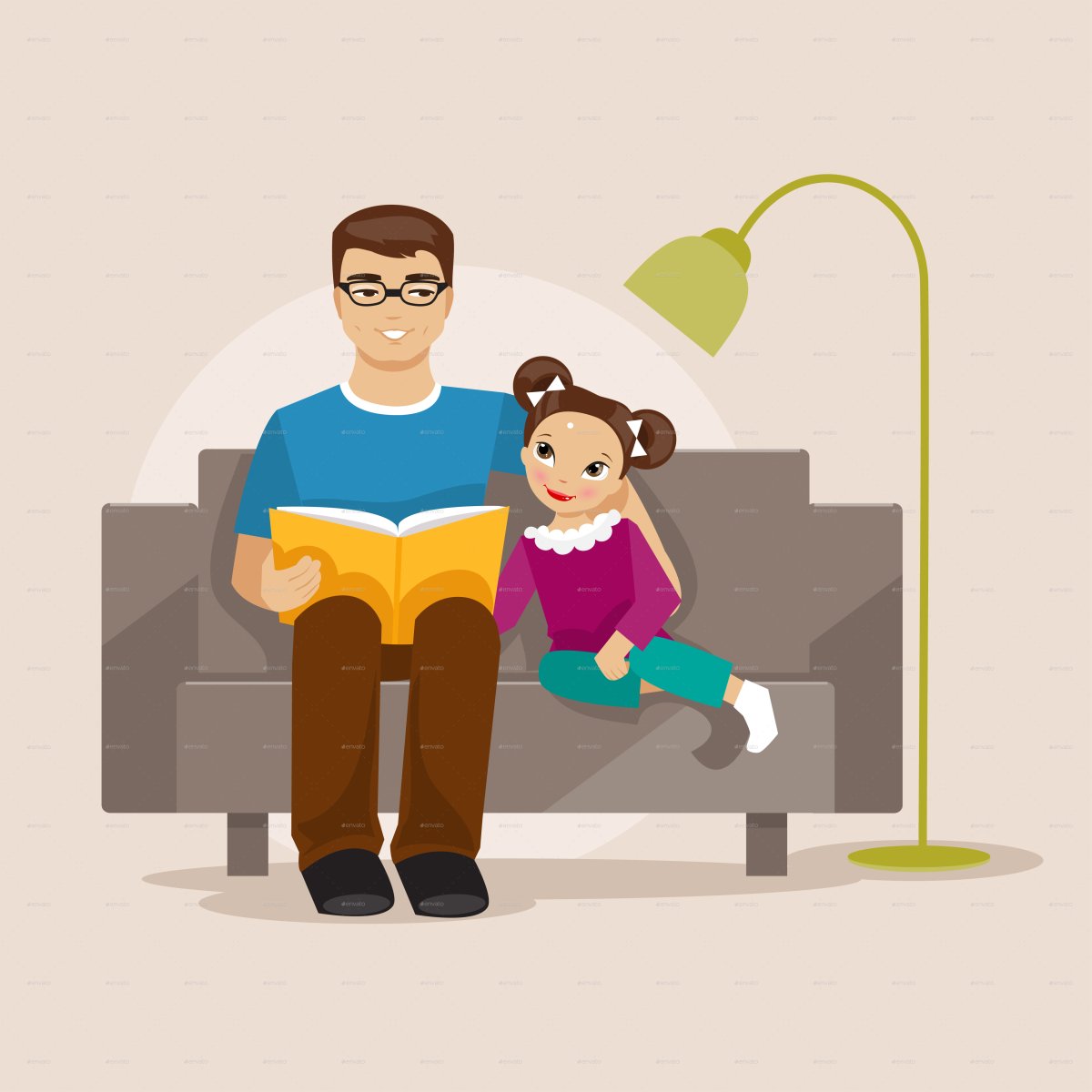 Папа читает книгу иллюстрация