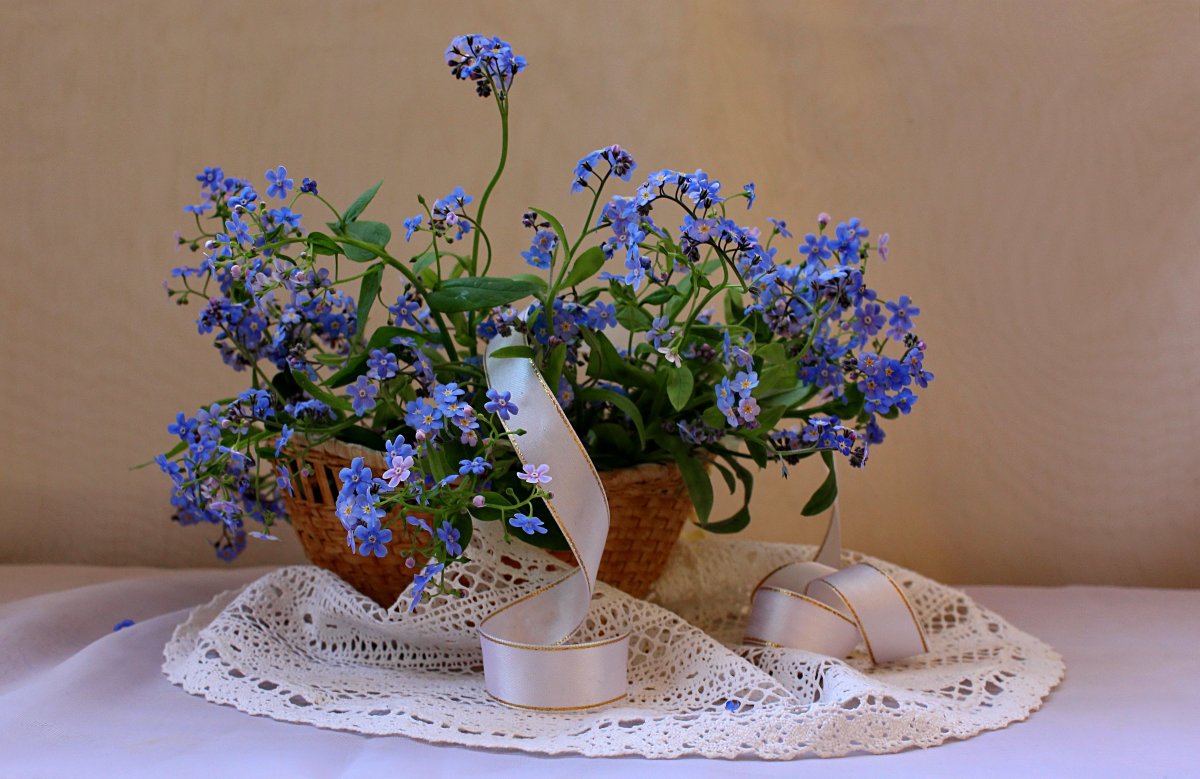 Незабудки и колокольчики цветы с боку