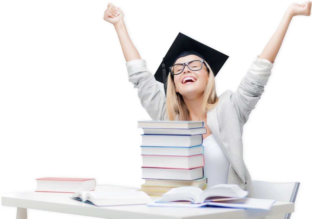 Студент на белом фоне