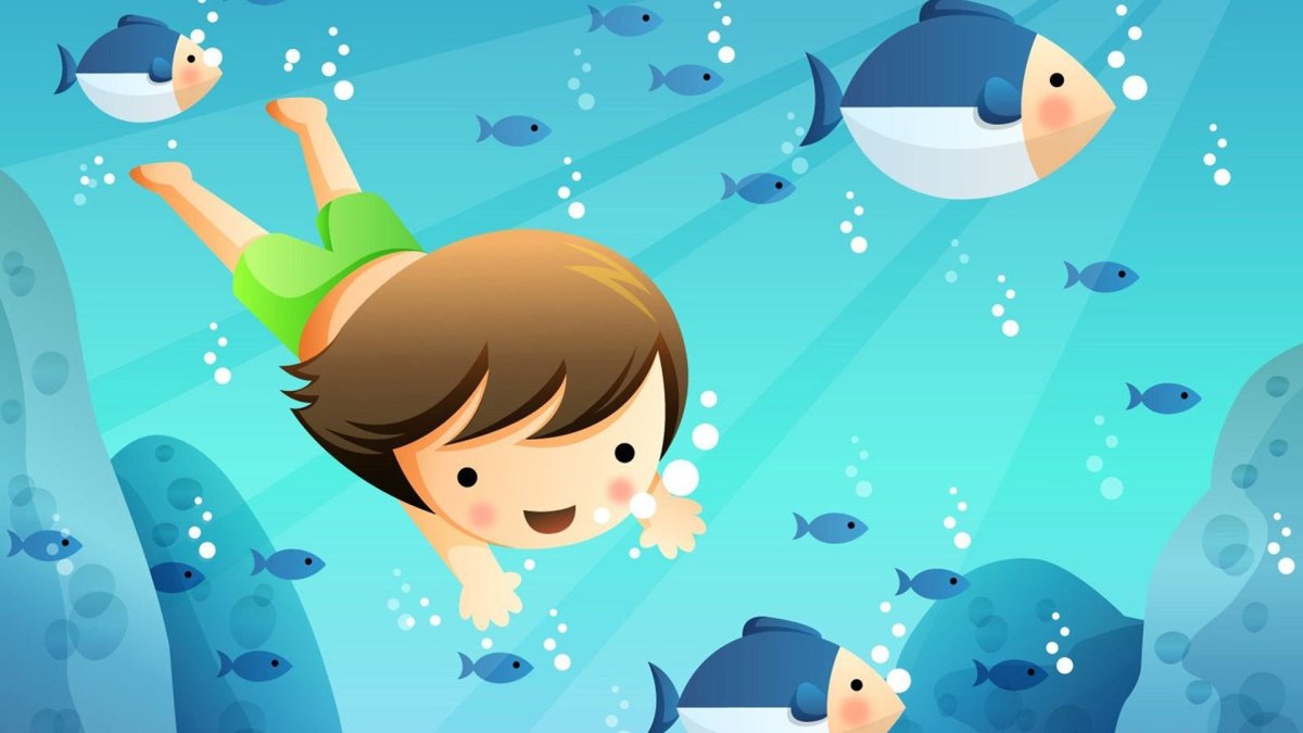 Мультяшная девочка плавает