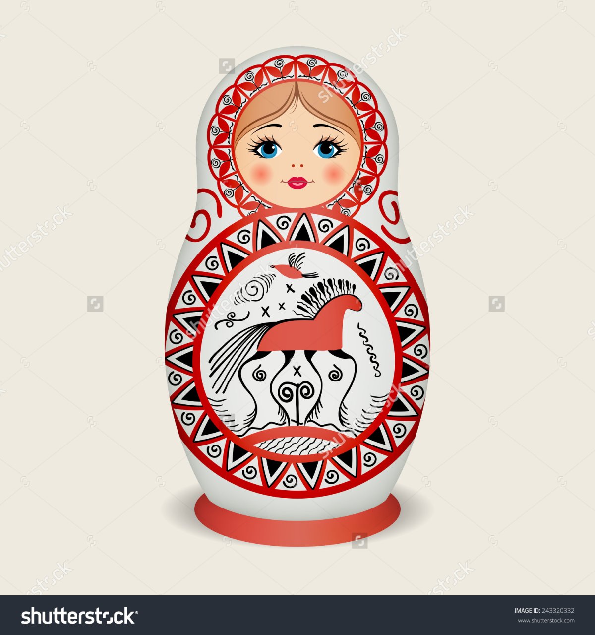 Матрёшка в стиле мезенской росписи