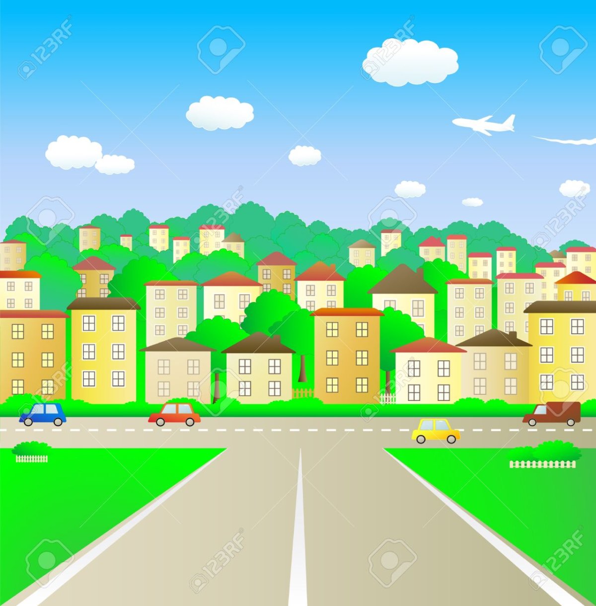 Мультяшный город дорога