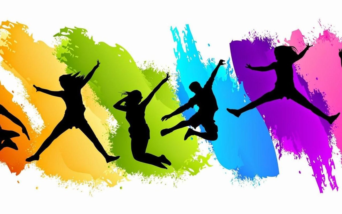 Цветные силуэты людей в прыжке