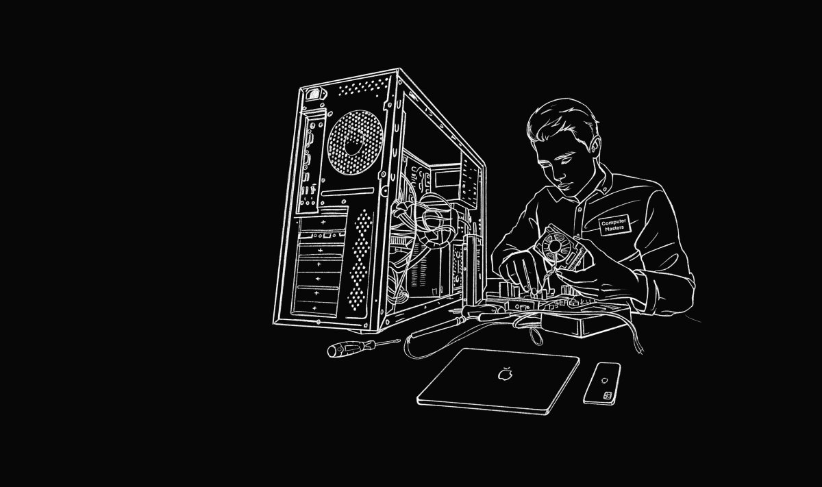 Компьютер на черном фоне